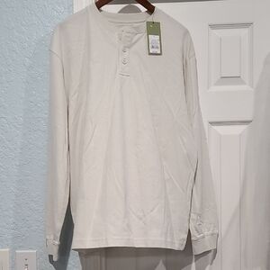 NWT Goodfellow & Co. Beige-Off White Long Sleeve Henley Cuffed Tee Shirt Sz: L